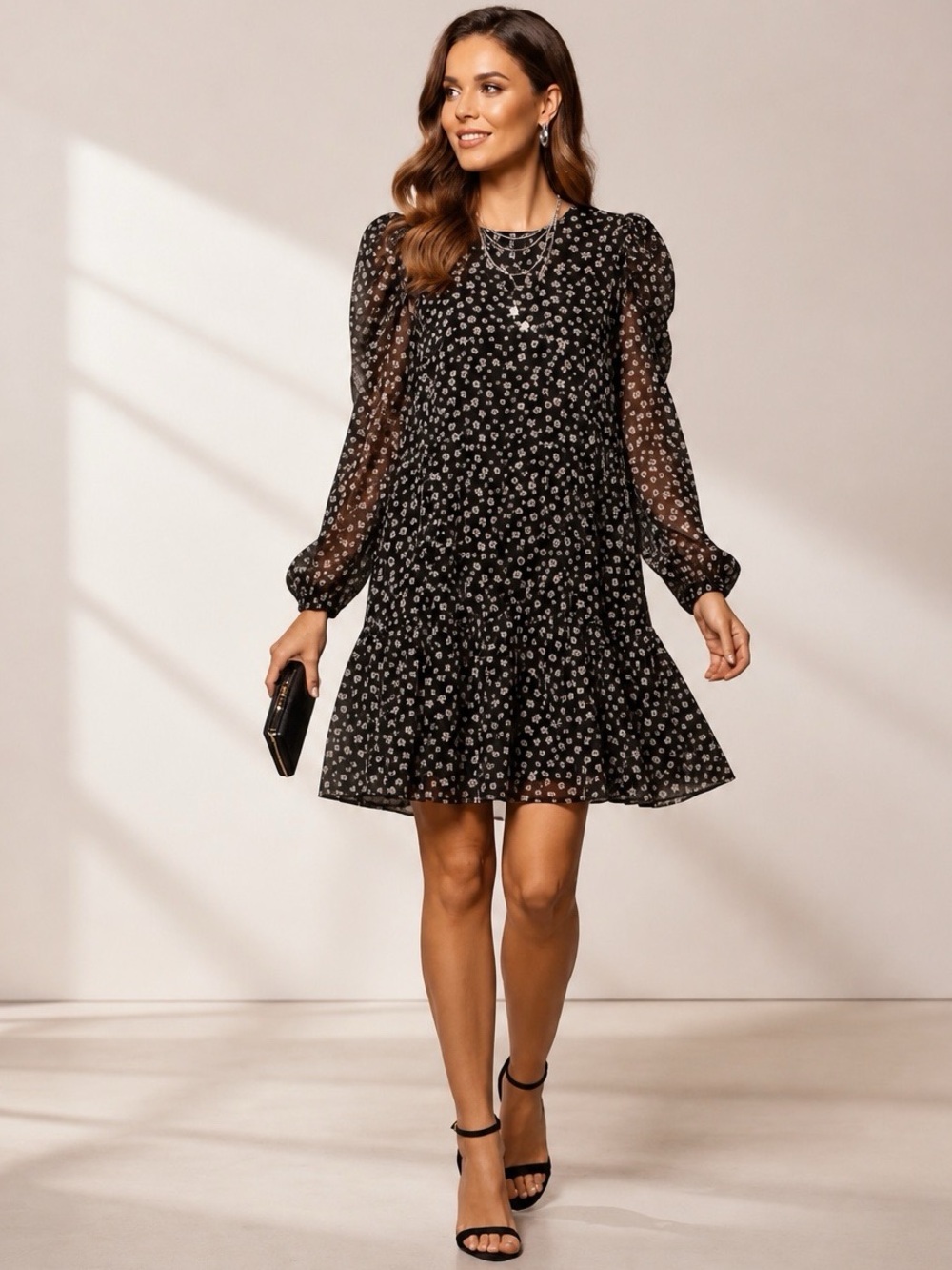 Topshop Black Mini Dress with daisy Floral Print